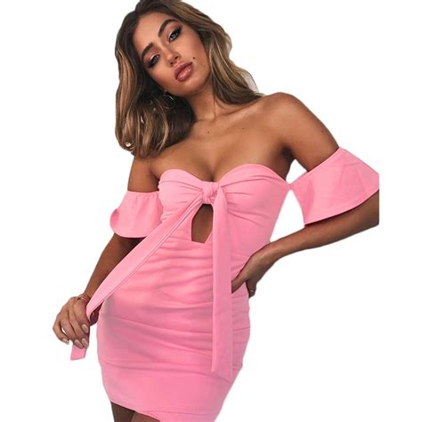 sexy off shoulder strapless ruched summer dress women bow knot backless