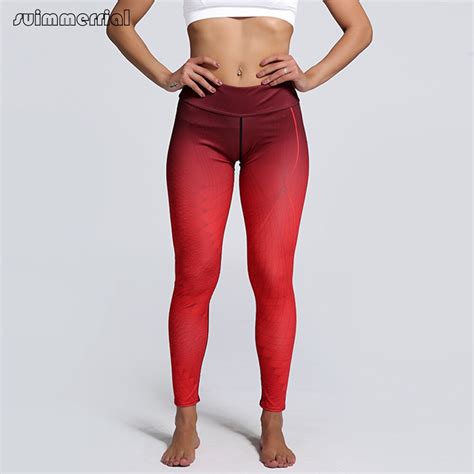 women workout leggings gradient red color pants slim stripe fitness