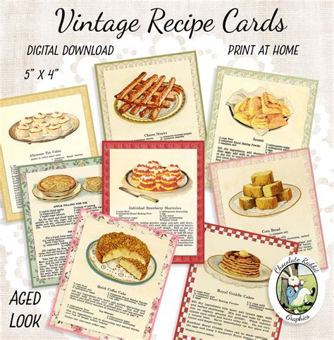 vintage recipe cards printable country recipes digital etsy