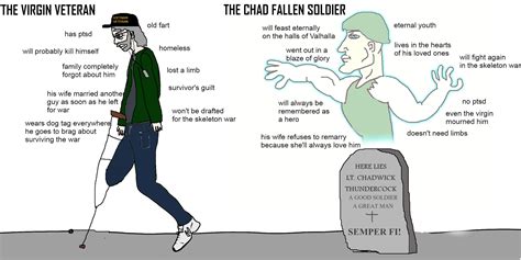 the virgin veteran vs the chad fallen soldier r virginvschad