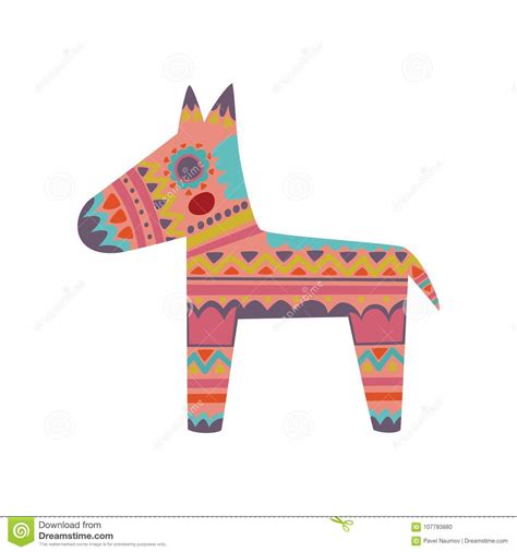 pinata colorful patterned donkey cartoon vector illustration stock
