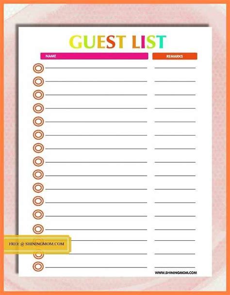 party invitation list template guest list template wedding guest