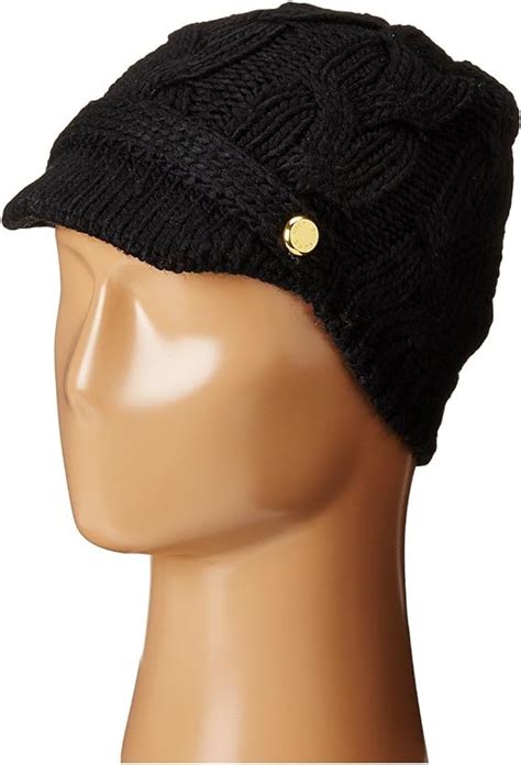 Michael Michael Kors Cable Knit Peak Hat With Knit Brim Black At Amazon