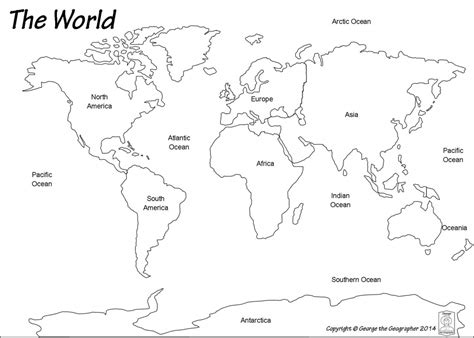 printable map  continents  oceans printable maps