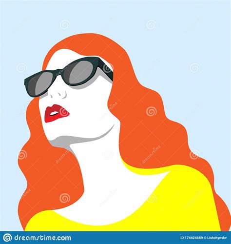 Beautiful Girl With Glasses Looks Up Vector Illustration Stock Vector