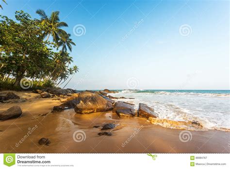 Tropical Beach At Sunset Romantic Landscape Stock Image