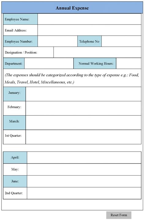 annual expense form editable forms
