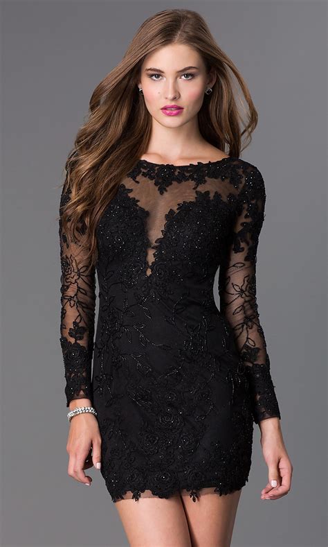 Short Black Long Sleeve Dave And Johnny Prom Dress