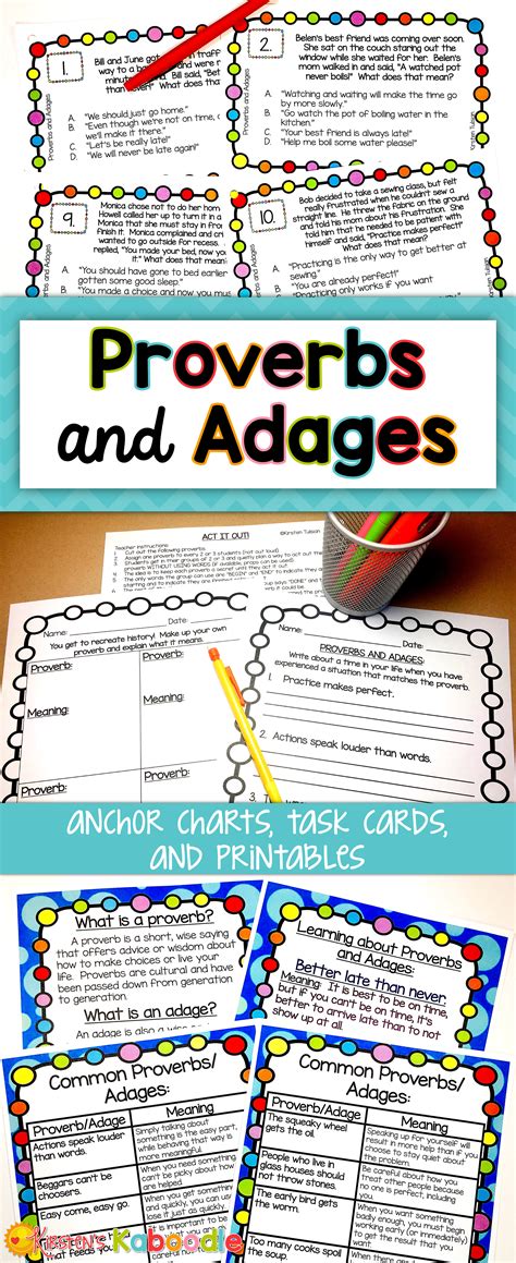 proverbs  adages activities task cards figurative language