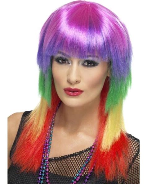 80s 1980s ladies rainbow rocker lady fancy dress wig 80 s womens wig by