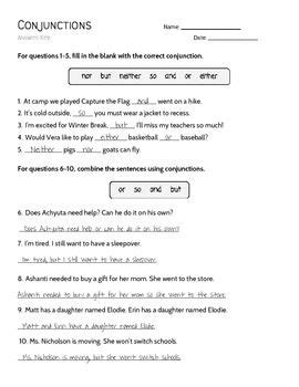 conjunction practice worksheet conjunctions practice practices