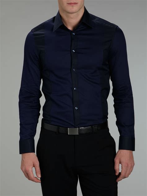 kenzo long sleeve panel dress shirt in blue for men lyst