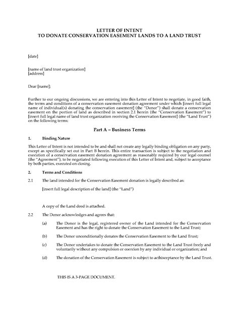 letter  intent  donate conservation easement  land trust legal