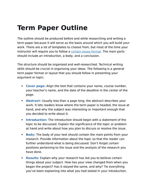 term paper outline term paper outline  outline   produced