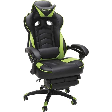 respawn  racing style gaming chair reclining ergonomic leather chair  footrest  green