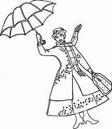 Coloring Poppins Mary Pages Umbrella Girl Contents sketch template