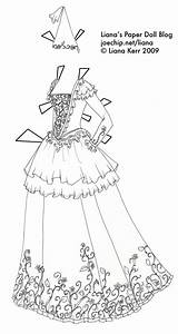 Coloring Princess Gown Dress Paper Dolls Liana Princesses Doll Drawings Designlooter Gowns sketch template