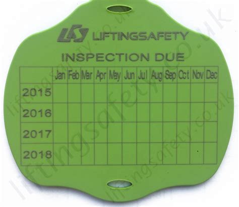 colour coding rubber tags  asset identification periodic inspection  lifting equipment