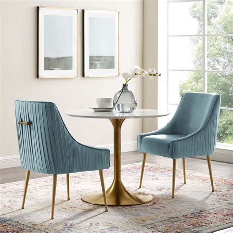 modway discern pleated  upholstered performance velvet dining chair set    light blue