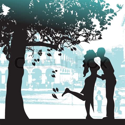 Couple Under The Tree In City Park Stock Vector Colourbox