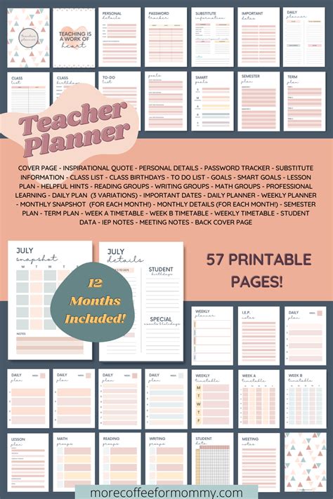 printable teacher planner teacher planner   teacher