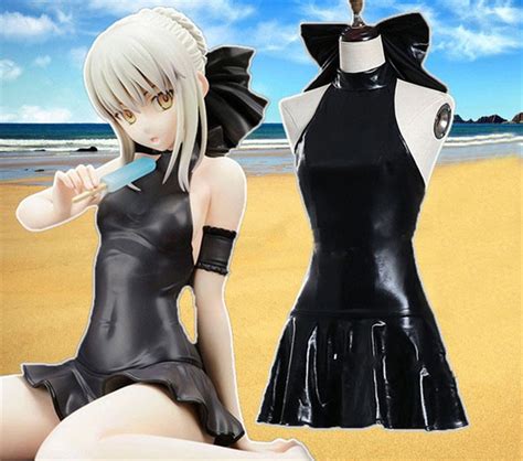 Fate My King Black Saber Sexy Lady Pu Slim Swimsuit Cosplay Anime