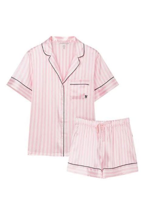 Victoria S Secret Pretty Blossom Iconic Stripe Pink Satin Short Pajama