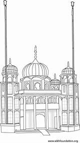 Drawing Colouring Coloring Gurdwara Temples Sikh Template Gurudwara Color sketch template
