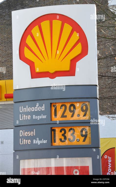 shell petrol station prices litre diesel unleaded stock photo alamy