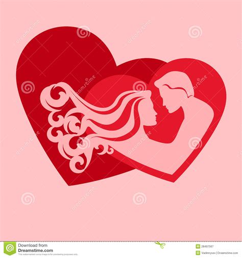 Couple Silhouette With Heart Royalty Free Stock