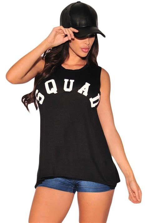 Fashion Summer Black Cool Girl Letter Printed Tank Tops