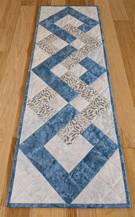 quilted table runner table runner teal  cream table runner interlocking squares mothers