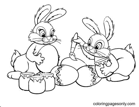 easter bunnies draw eggs coloring page  printable coloring pages