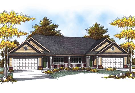 traditional ranch duplex home plan ah architectural designs house plans
