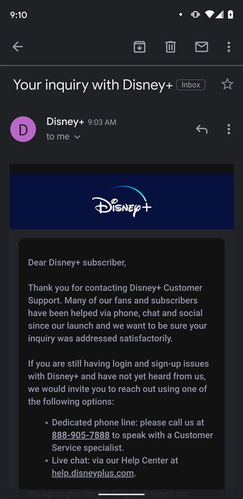 inquiry email  didnt contact    spam disneyplus