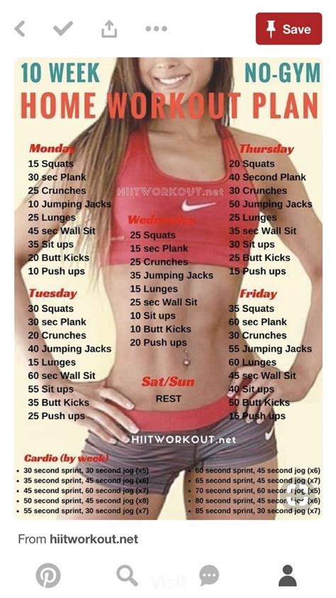 10 Week No Gym Workout Plan At Home Workout Plan 10 Week No Gym