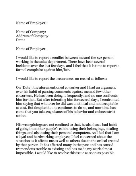 letter  complaint  employer collection letter template collection