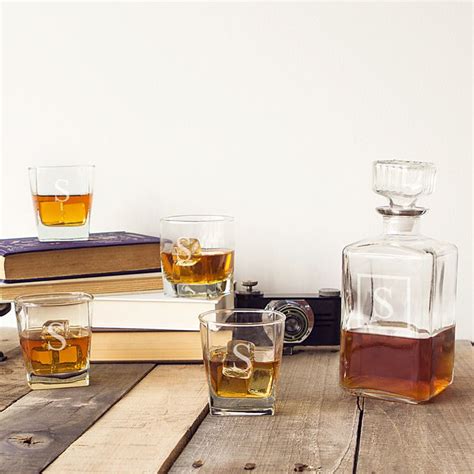 5 pc square glass whiskey decanter and glasses set
