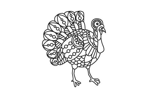 turkey mandala  art style  coloring book svg cut file