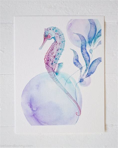 seahorse art print etsy