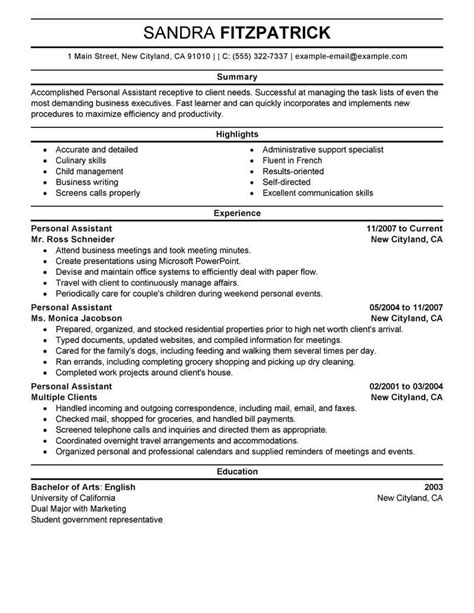 personal assistant resume  livecareer