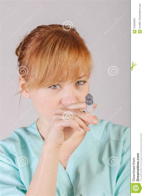 Woman Doctor Or Nurse With Syringe Stock Image Image Of