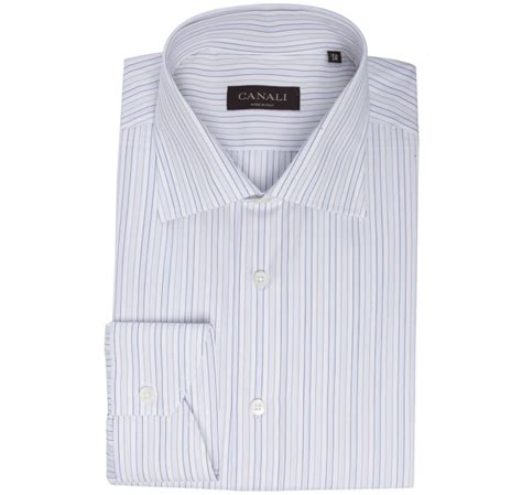 canali white pin striped spread collar dress shirt in white for men lyst