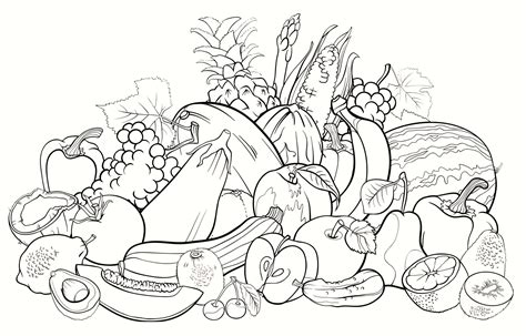 fruits  vegetables coloring page worksheets joy