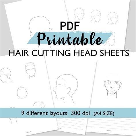 blank hair cutting head sheets  printable  size  etsy finland