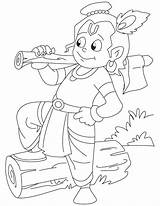 Coloring Pages Shiva Krishna Lord Hanuman Kids Baby Bheem Ganesh Colouring Wood Cutting Axe Chhota Chota His Sudama Cartoon Getcolorings sketch template