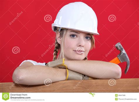 construction worker holding hammer stock image image of