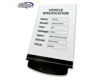 vehicle specification holders silent salesman  spec card holders