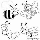 Bugs Color Classroom Style Theme Insects Bug Schoolgirl Bee Preschool Garden Butterfly School Ladybug Themes Caterpillar Grasshopper Dots Ant Coloring sketch template