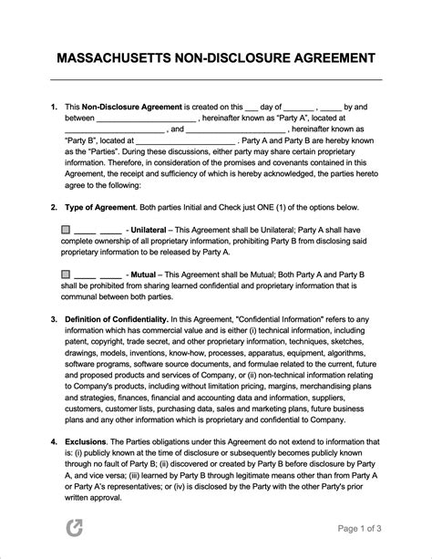 massachusetts  disclosure agreement template  word